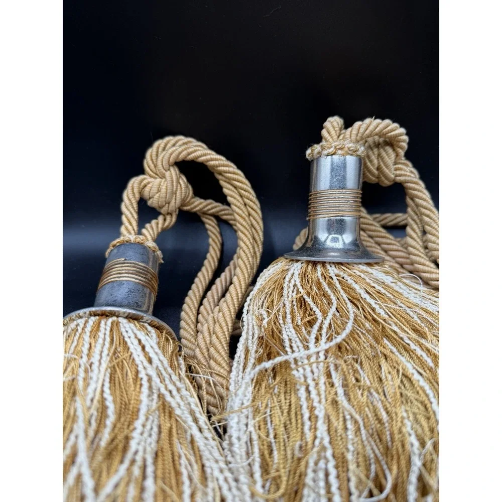 Vintage Gold & Cream‎ Braided Rope Metal Top Tassels Tie Backs 28